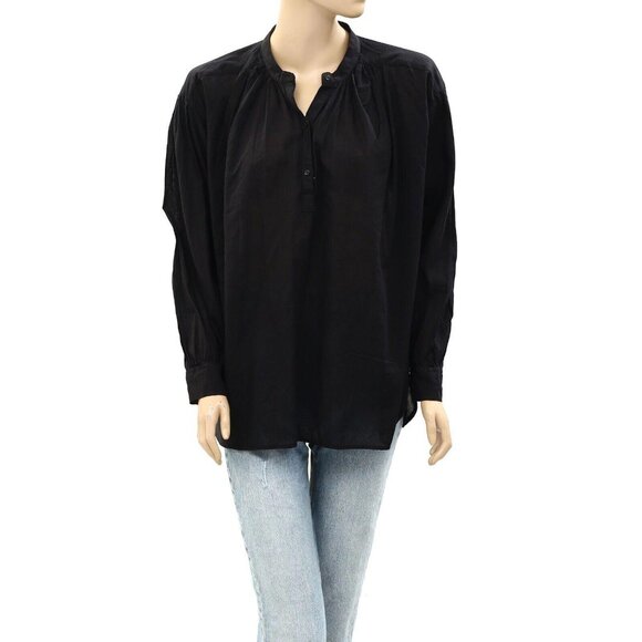 Nili Lotan Solid Tunic Shirt Top Long Sleeve Cotton Oversized Black M NEW 269654